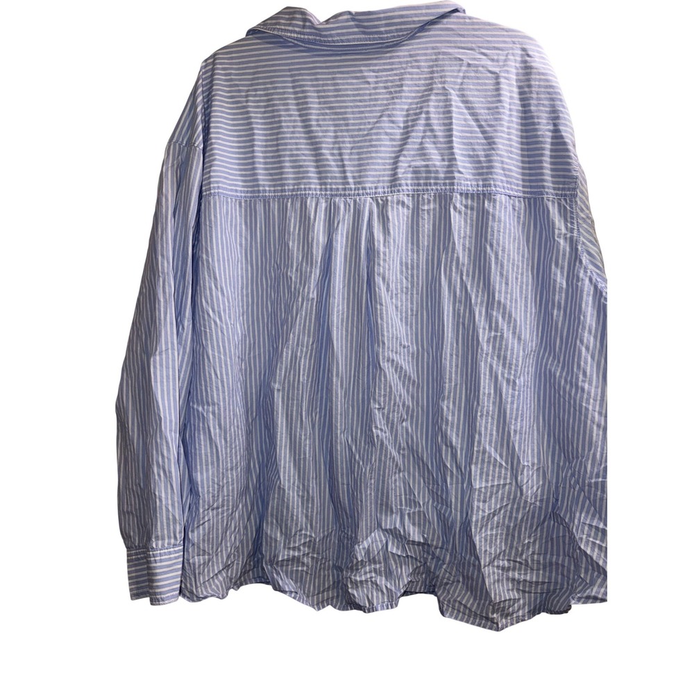 HM Womens 4XL Blue White Striped Button Down Shirt Long Sleeve Oversized Top - Picture 8 of 8